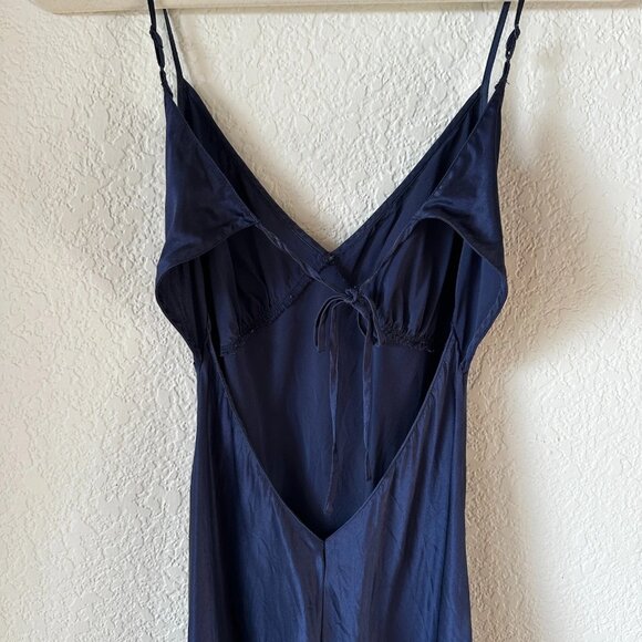 Vtg Y2K Victoria's Secret Sz XS Womens Navy 100% Silk Coquette Slip Maxi Dress - Picture 4 of 10